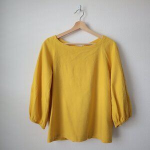 LOFT Linen Blend Bloussant Sleeve Top | S